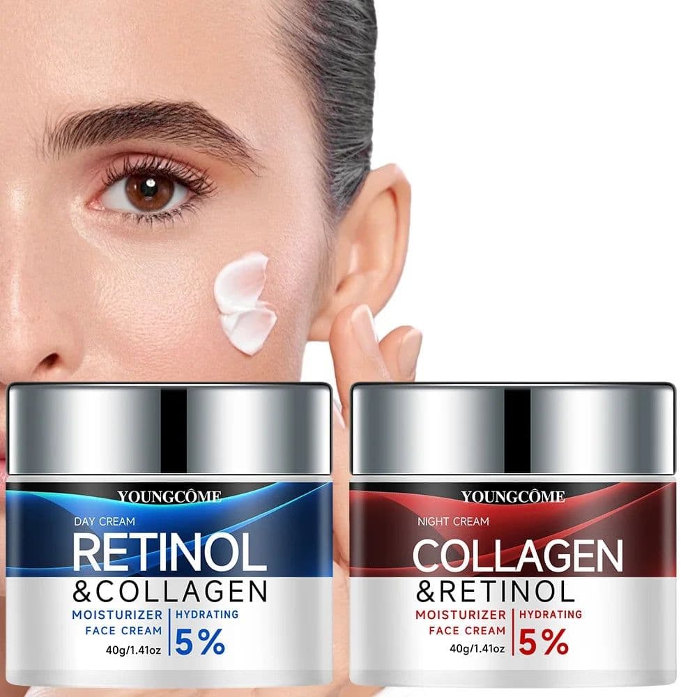 image-Collagen Face Cream Suit High Quality Hyaluronic Acid Anti Wrinkle Retinol Moisturizing Anti-aging Facial Skincare Products 2pcs