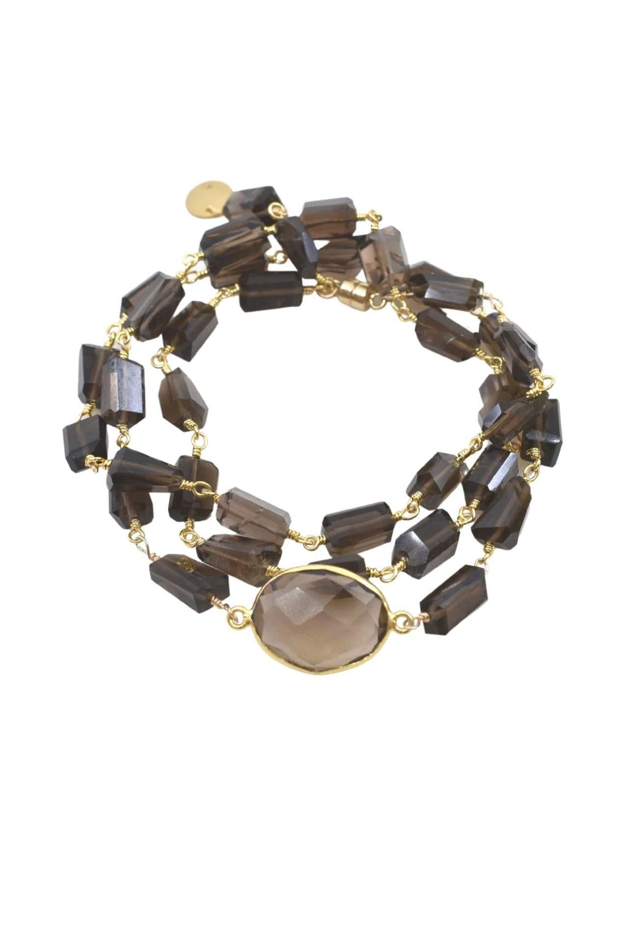 image-Hana Wrap Bracelet/Necklace in Smoky Quartz - Chunky Stone