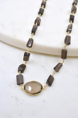 image-Hana Wrap Bracelet/Necklace in Smoky Quartz - Chunky Stone