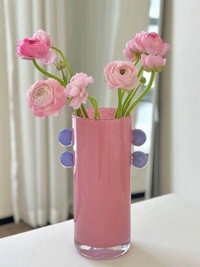 image-Handblown Whimsical Cylinder Vase - Eclectic Table Setting Centrepiece