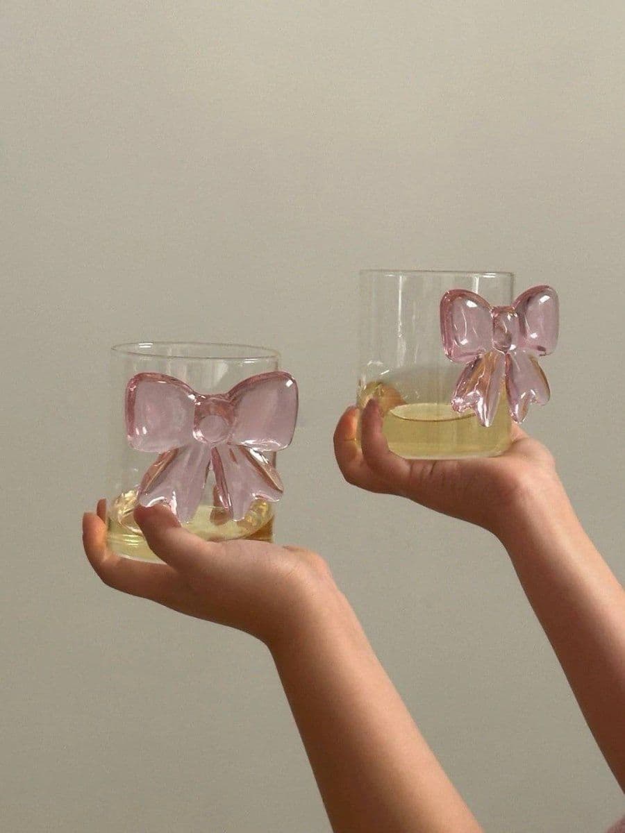image-Handmade Cute Whimsical Bowknot Cup Set of 2 Pcs, Tumbler Glass