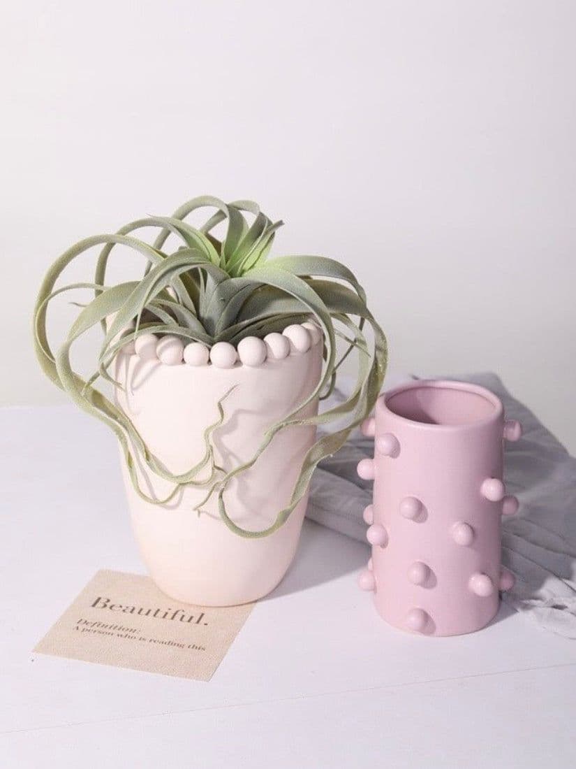 image-Handmade Morandi-color Pomponette Vase, Dotted Cylinder Centrepiece