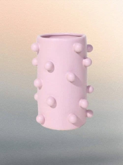 image-Handmade Morandi-color Pomponette Vase, Dotted Cylinder Centrepiece