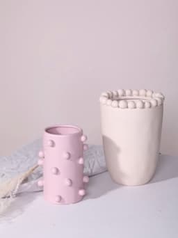 image-Handmade Morandi-color Pomponette Vase, Dotted Cylinder Centrepiece