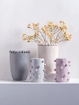 image-Handmade Morandi-color Pomponette Vase, Dotted Cylinder Centrepiece