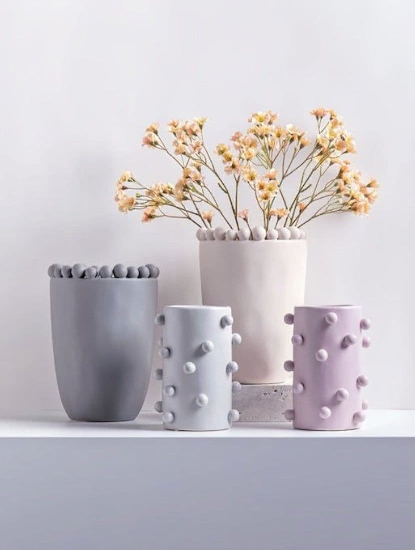 image-Handmade Morandi-color Pomponette Vase, Dotted Cylinder Centrepiece
