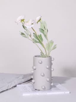 image-Handmade Morandi-color Pomponette Vase, Dotted Cylinder Centrepiece