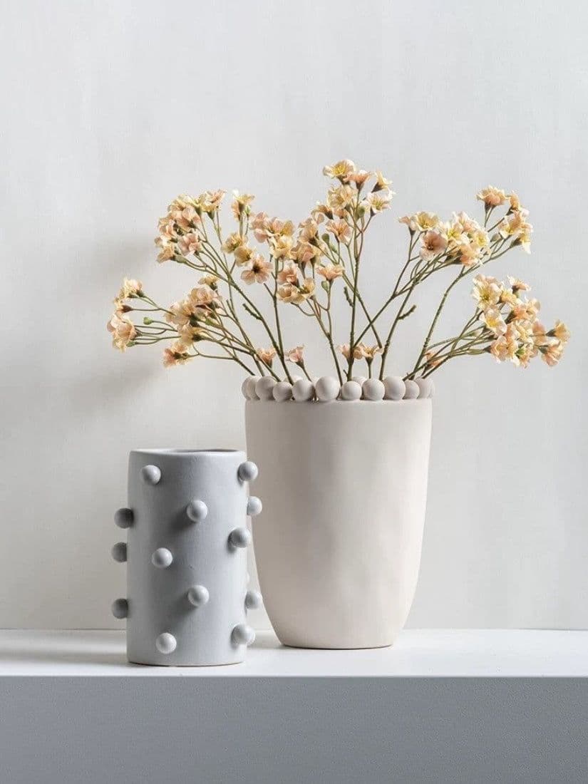 image-Handmade Morandi-color Pomponette Vase, Dotted Cylinder Centrepiece