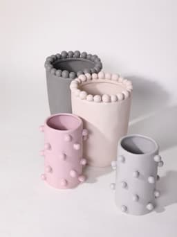 image-Handmade Morandi-color Pomponette Vase, Dotted Cylinder Centrepiece