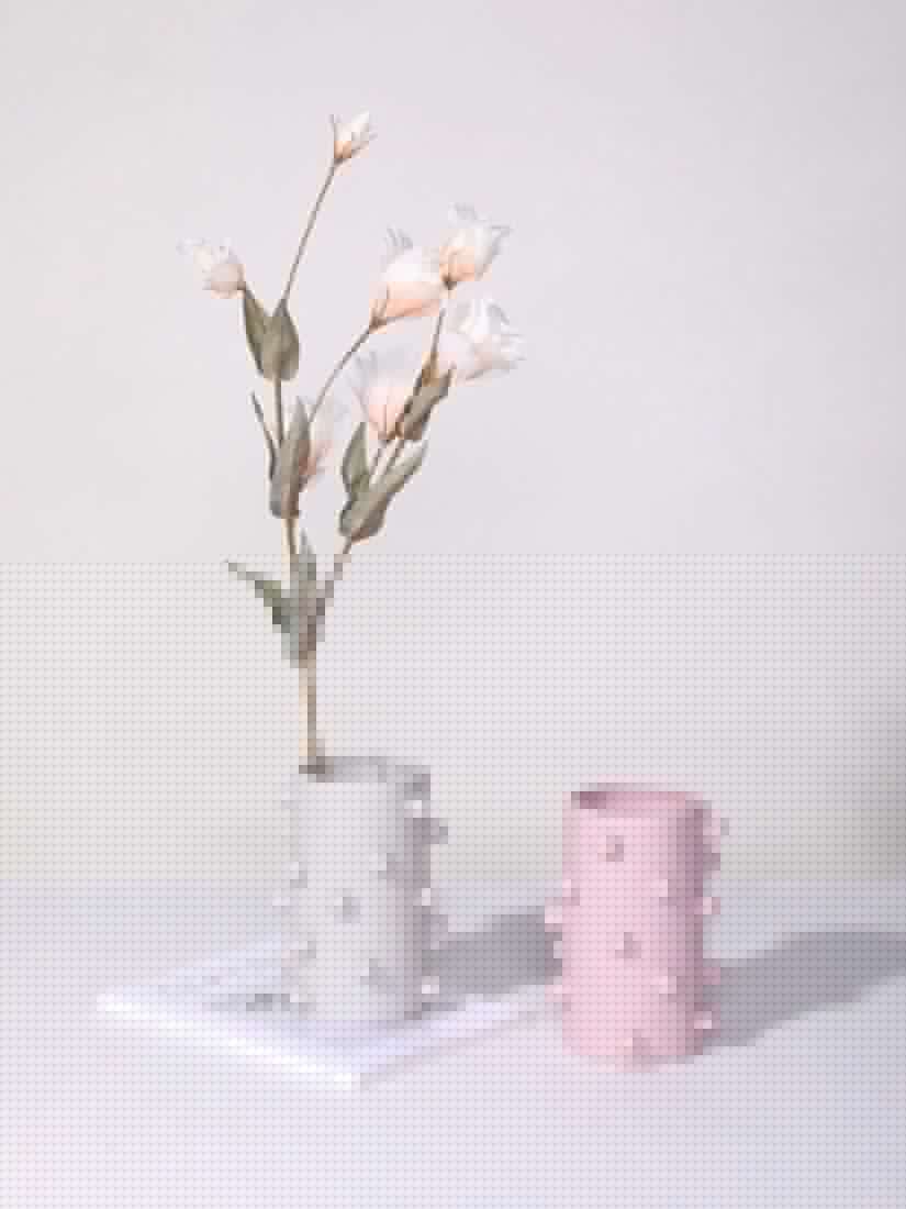 image-Handmade Morandi-color Pomponette Vase, Dotted Cylinder Centrepiece