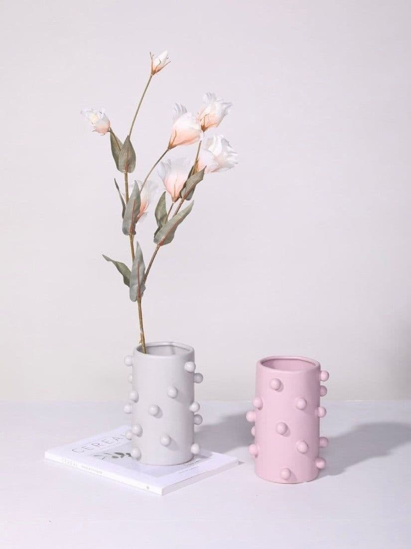 image-Handmade Morandi-color Pomponette Vase, Dotted Cylinder Centrepiece