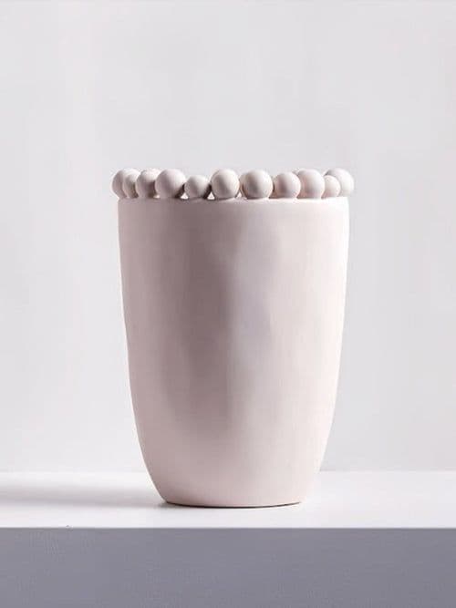 image-Handmade Morandi-color Pomponette Vase, Dotted Cylinder Centrepiece