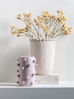 image-Handmade Morandi-color Pomponette Vase, Dotted Cylinder Centrepiece