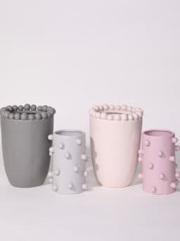 image-Handmade Morandi-color Pomponette Vase, Dotted Cylinder Centrepiece