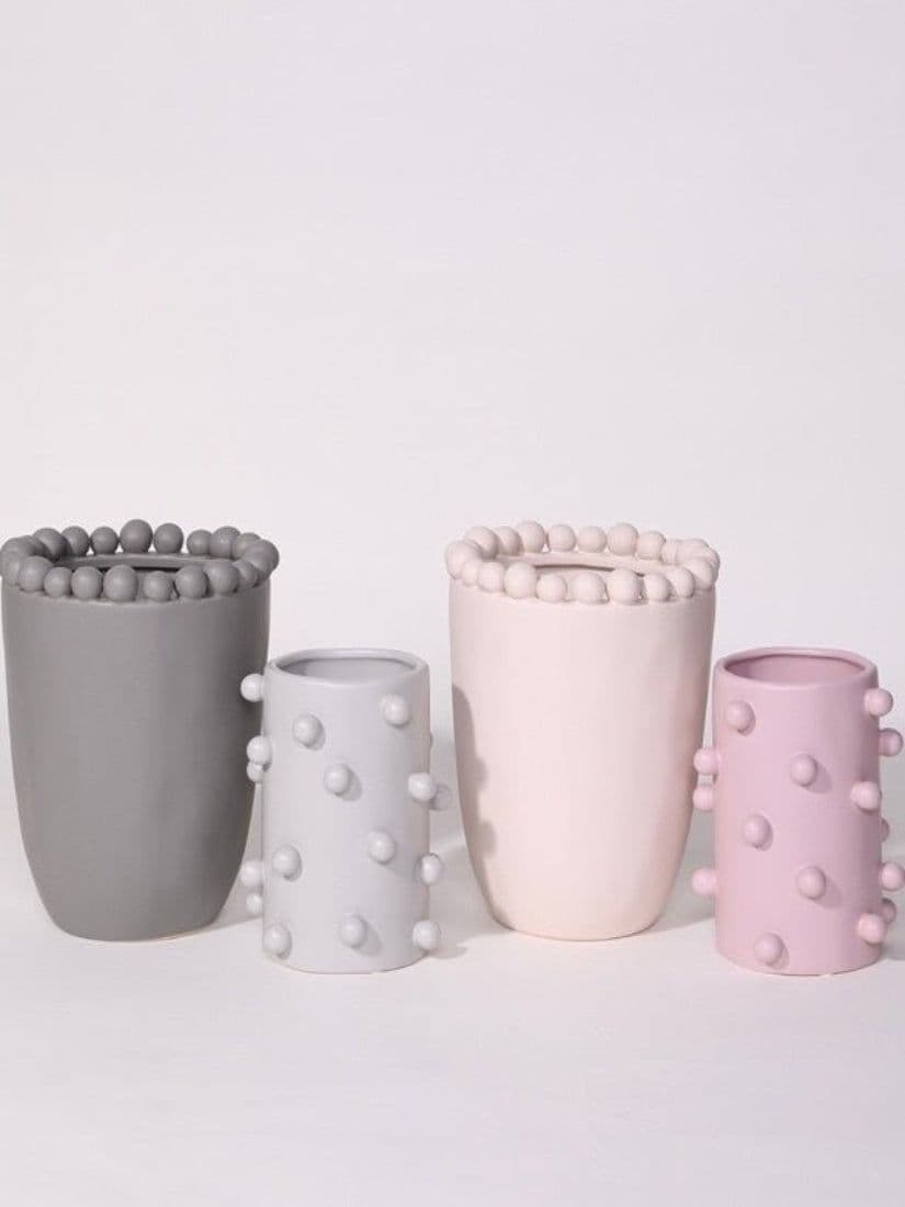 image-Handmade Morandi-color Pomponette Vase, Dotted Cylinder Centrepiece