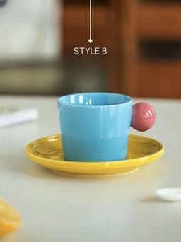 image-Handmade Skittles Coffee Mug With Saucer - Cute Dopamine Espresso Cup