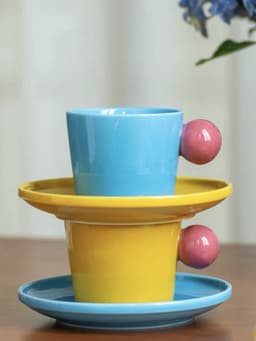 image-Handmade Skittles Coffee Mug With Saucer - Cute Dopamine Espresso Cup