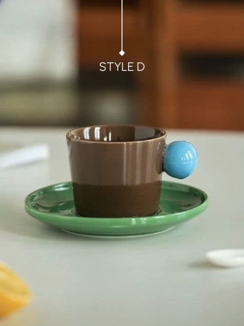 image-Handmade Skittles Coffee Mug With Saucer - Cute Dopamine Espresso Cup