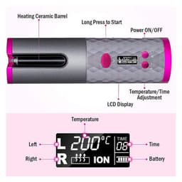 image-Wireless Automatic Hair Curler Rechargeable Ceramic Curling Iron Hair
