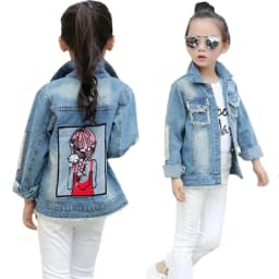image-2-12Yrs Girls Denim Coat Baby Girl Clothes Spring Embroidery Children Jeans Jacket Sequins Little Beauty Design Kids Outerwear