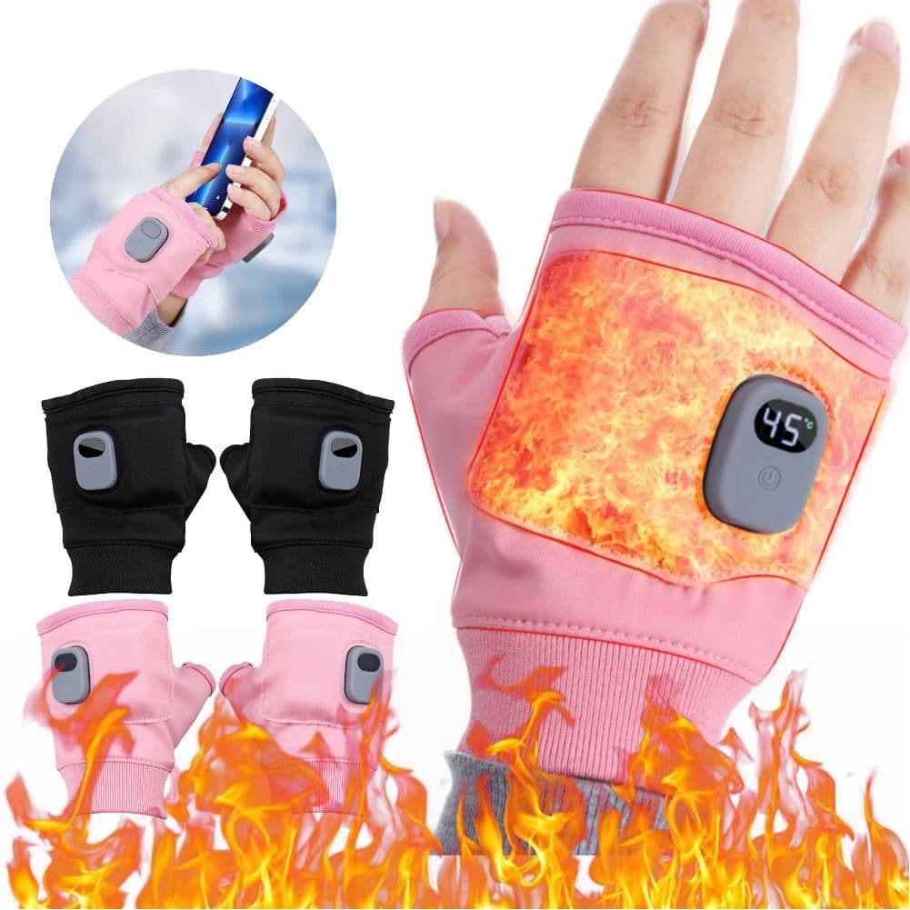 image-Winter Heating Gloves 360 Degree Heating Rechargeable Heated Gloves Fingerless Touchscreen for Outdoor Hiking Cycling