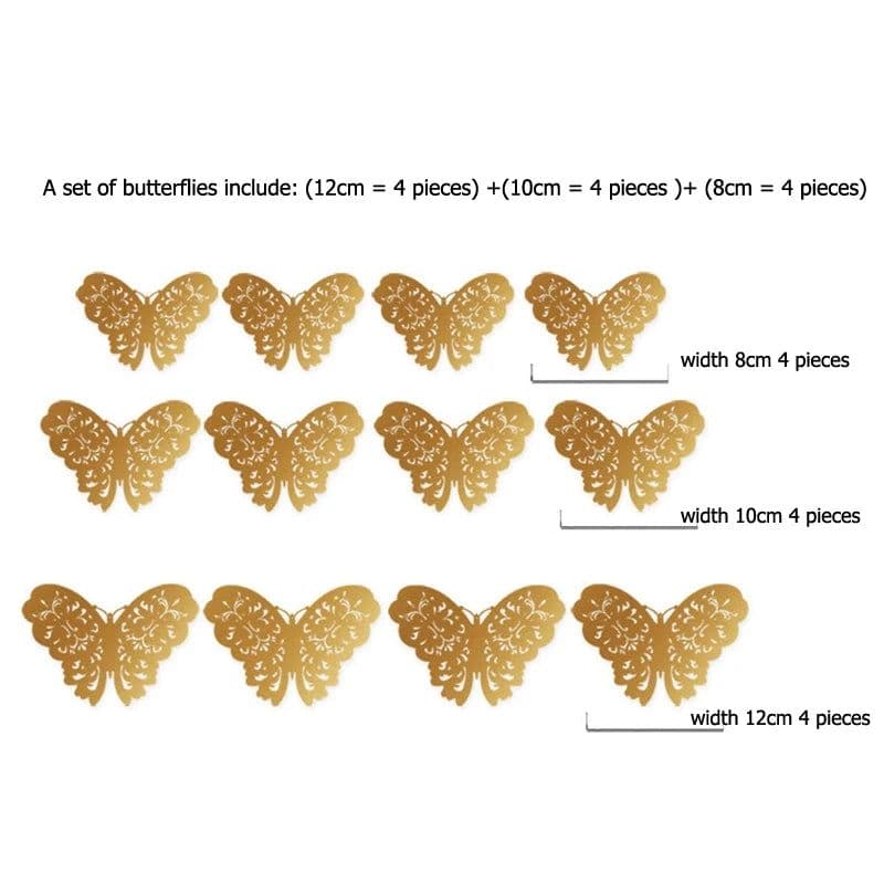 image-12Pcs/Set Hollow 3D Butterfly Wall Stickers For Wedding Decoration Living Room Window Home Decor Gold Silver Butterflies Decals