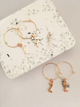 image-Initial Hoop Earrings Gold. Letter Hoop Earrings Gold.