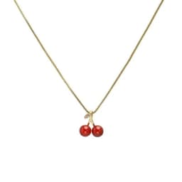 image-New Wine Red Cherry Gold Color Pendant Necklace For Women Personality Fashion Necklace Wedding Jewelry Birthday Gifts