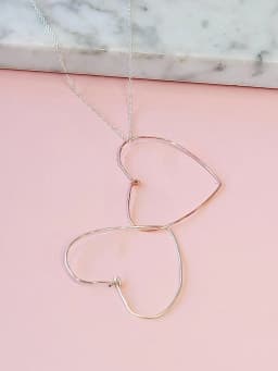 image-Double Drop Heart Necklace in Rose Gold and Silver