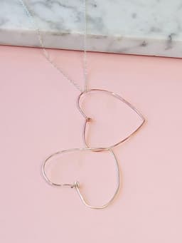 image-Double Drop Heart Necklace in Rose Gold and Silver