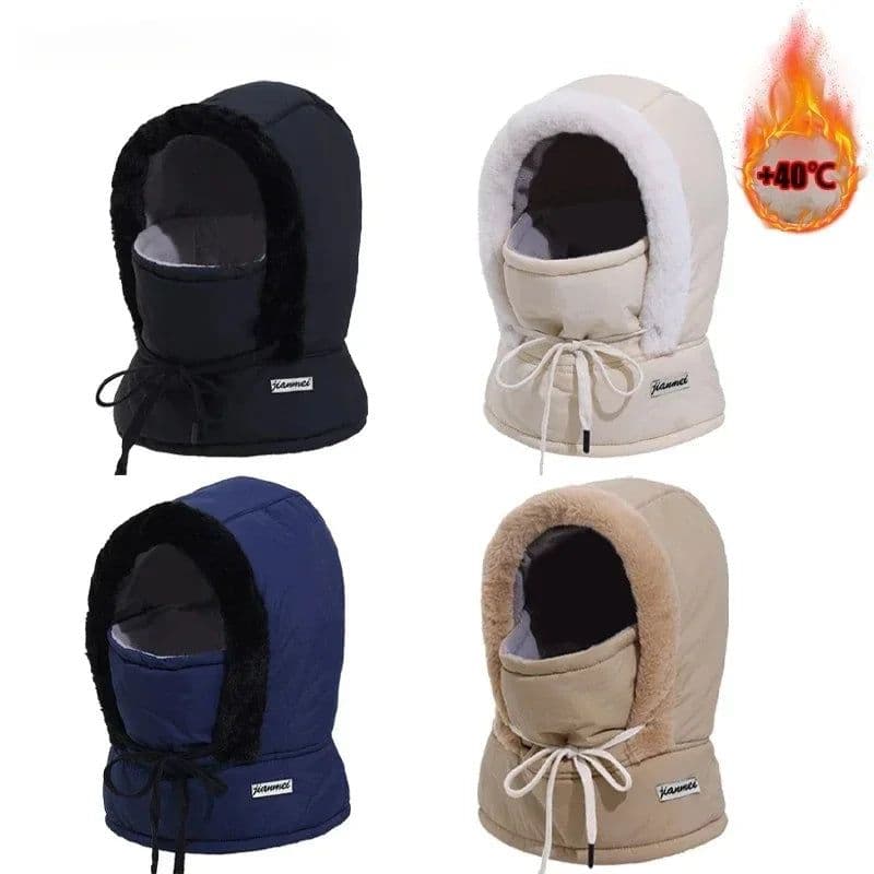 image-Cold Weather Thermal Balaclava Scarf Winter Windproof Hood Hat Plush Neck Warmer Ski Face Mask for Outdoor Activities