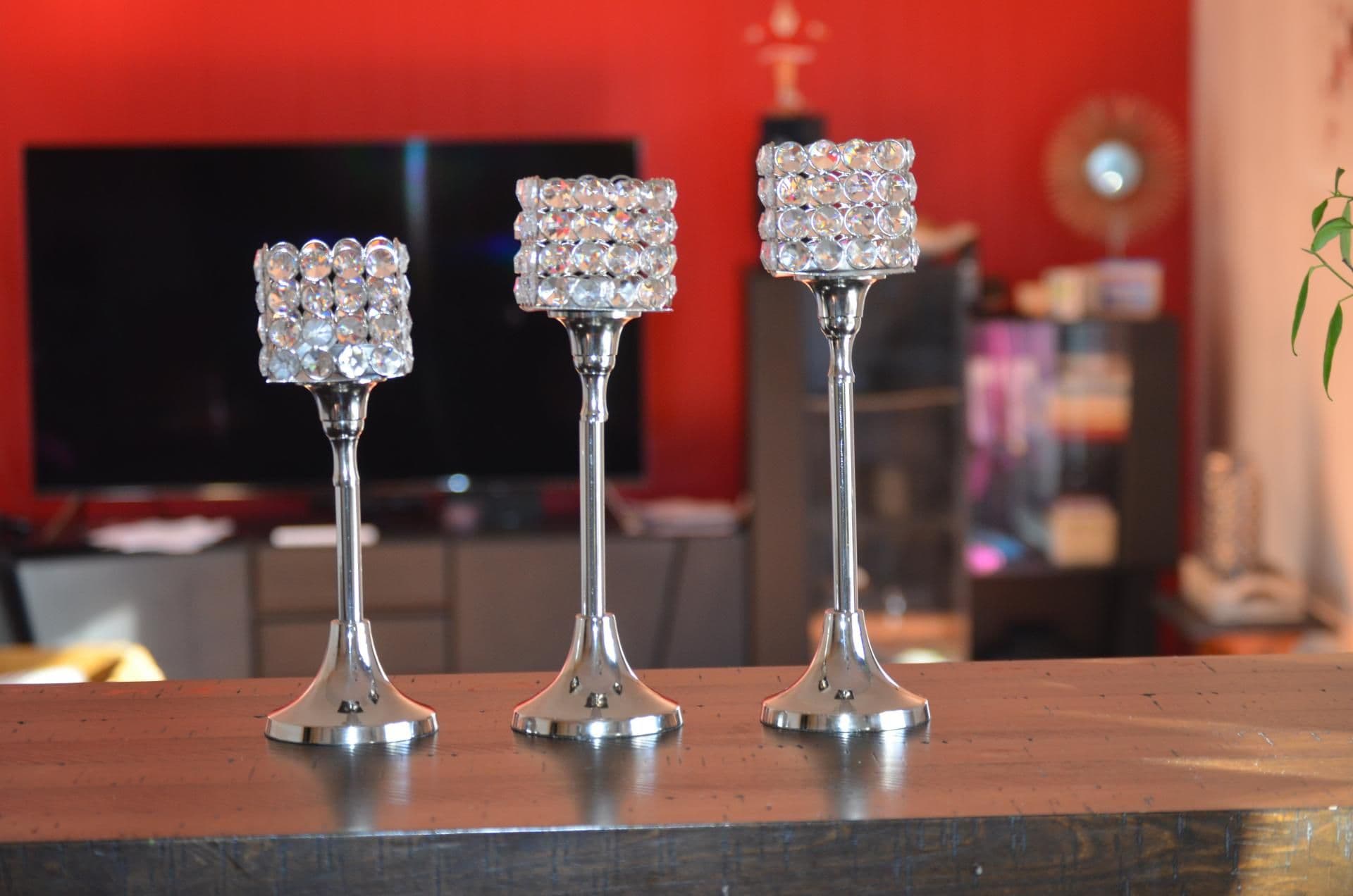 image-Vibhsa Crystal Aluminium Candle Holder Set of 3
