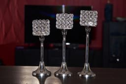 image-Vibhsa Crystal Aluminium Candle Holder Set of 3