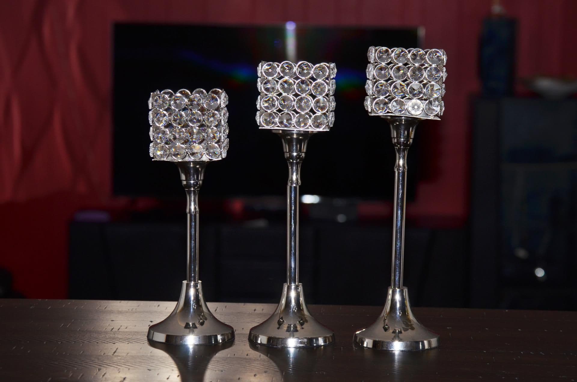 image-Vibhsa Crystal Aluminium Candle Holder Set of 3
