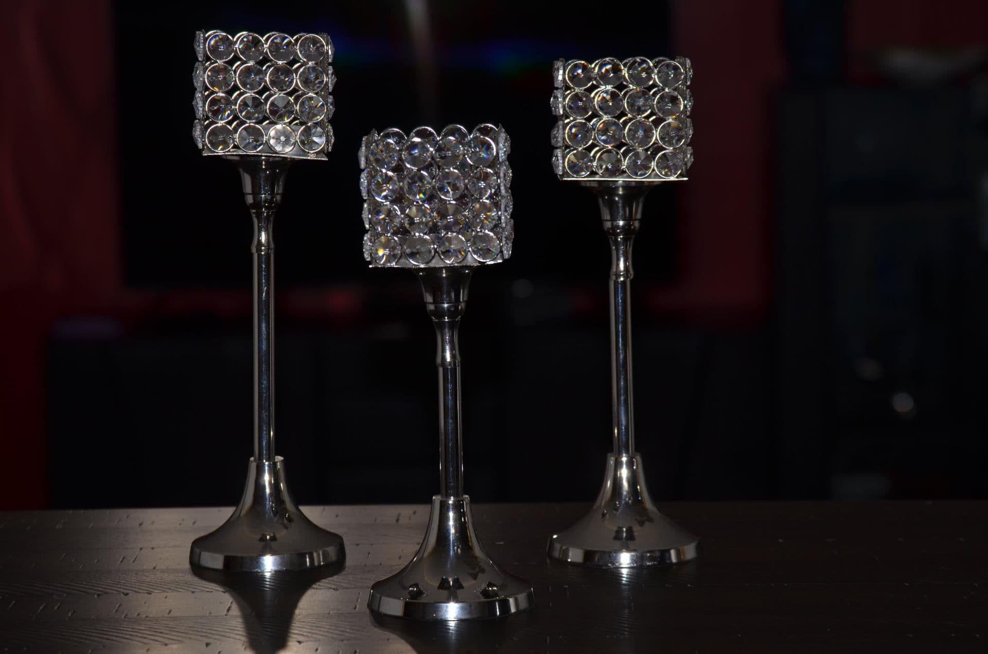 image-Vibhsa Crystal Aluminium Candle Holder Set of 3