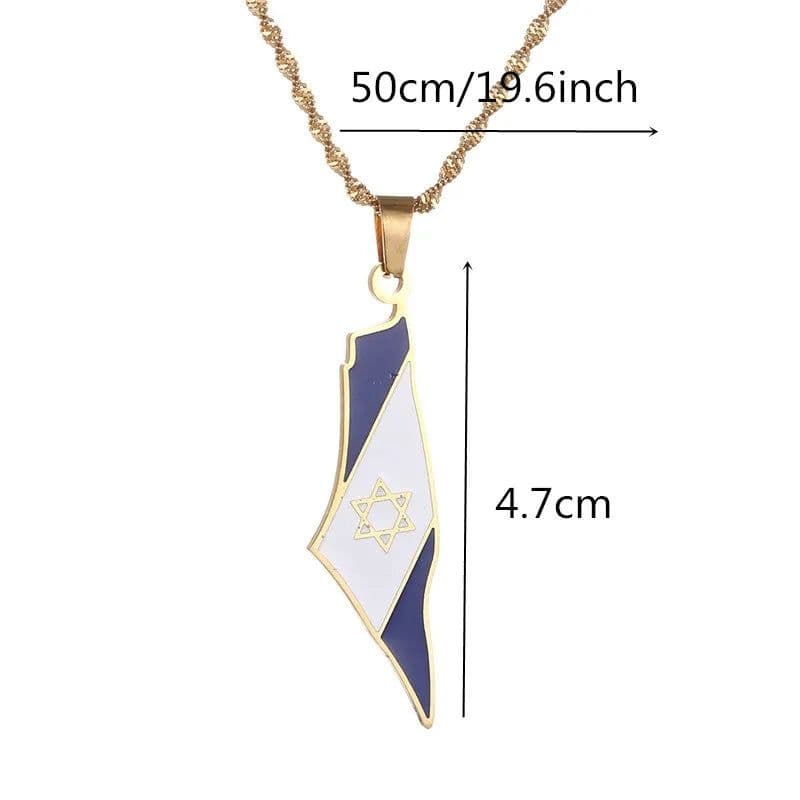 image-Stainless Steel Israel Map Pendant Necklace Hexagram Magen David Star of David Jewish Jewelry