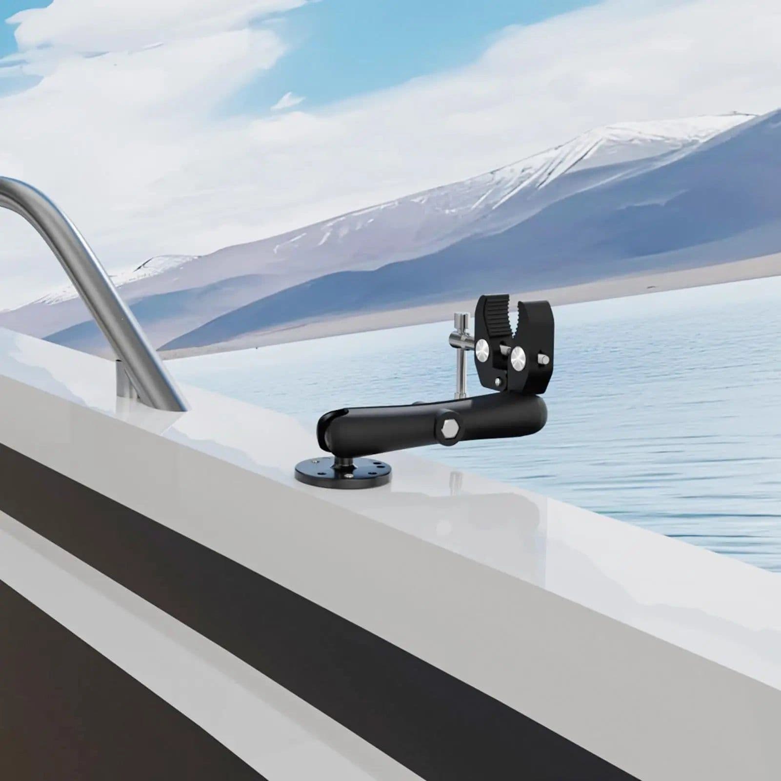image-Trolling Motor Stabilizer Aluminum Alloy Trolling Motor Bracket Anti-Vibration 360 Degree Adjustable Shaft Support Clamp