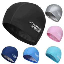 image-Waterproof PU Fabric Swim Cap Swimming Pool Accessories Water Sport Protect Ear Long Hair Bath Hat Plus Size for Men Women Adult