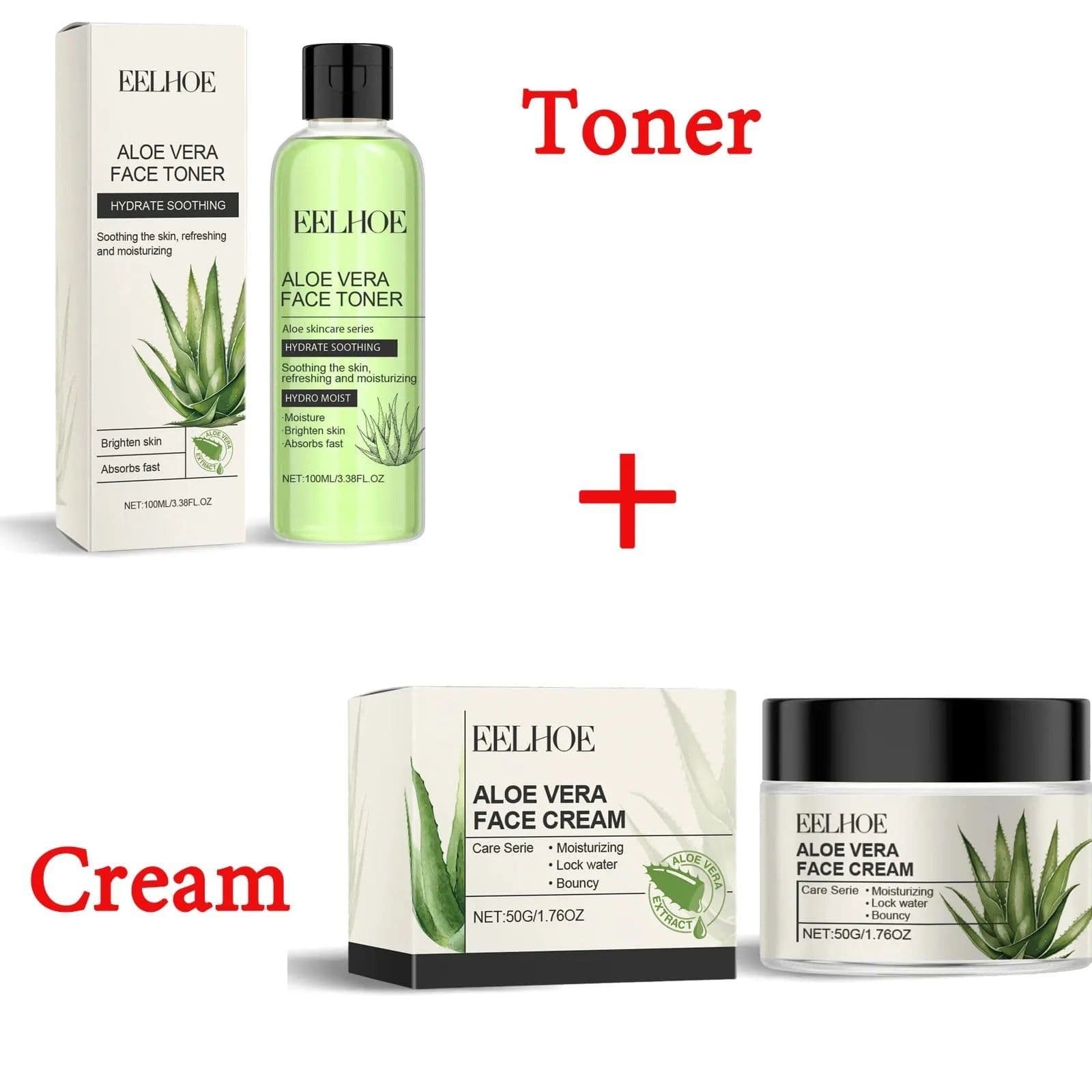 image-Eelhoe Aloe Vera Skin Care Series Fade Fine Lines Light Weight Improving Elasticity Nourishing Hydrating Facial Moisturizing Set