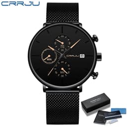 image-CRRJU Mens Watches Luxury Sport Wrist Watch Unique Design Stainless Steel Auto Date Mesh Strap Men Fashion Casual Quartz Watches