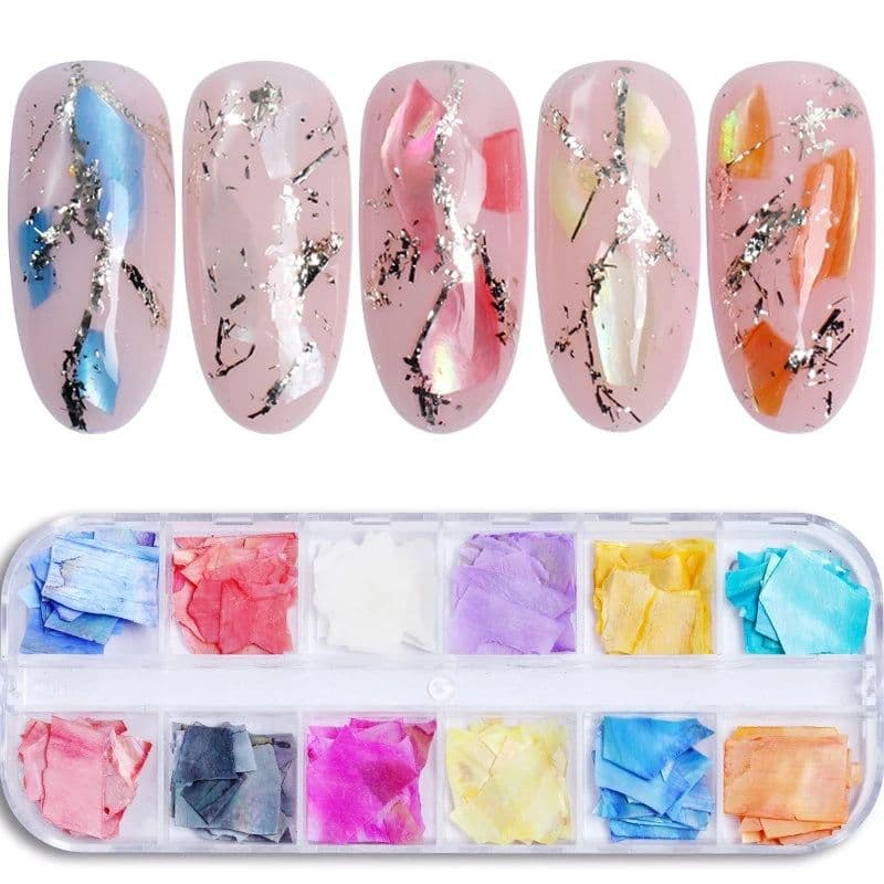 image-12 Colors Nails Abalone Shell Fragments Texture Natural Sea Shell 3d Glitter Nail Art Decoration Powder Sequins Beauty Tools