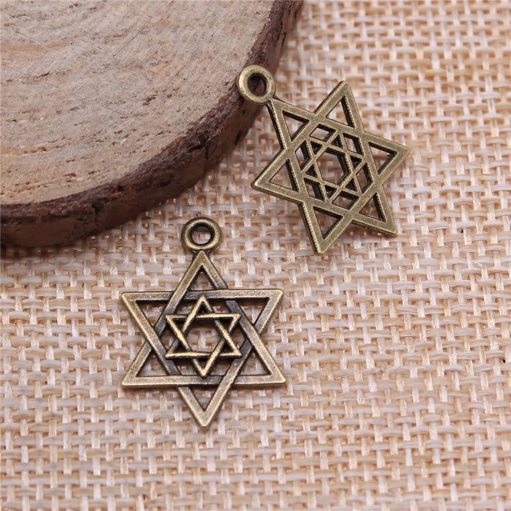 image-WYSIWYG 20pcs 22mm Antique Silver Color Antique Bronze Plated Star Of David Pendants Star Of David Charm David Star Pendant