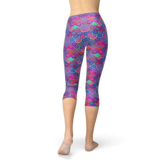 image-Womens Purple Pink Mermaid Capri Leggings