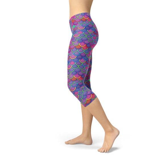 image-Womens Purple Pink Mermaid Capri Leggings