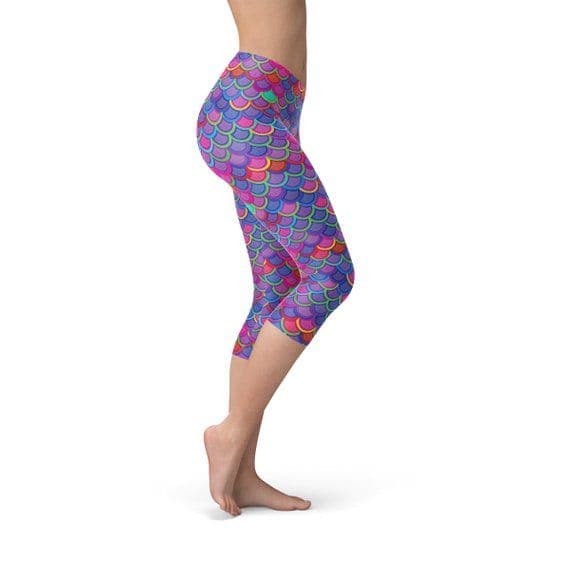image-Womens Purple Pink Mermaid Capri Leggings