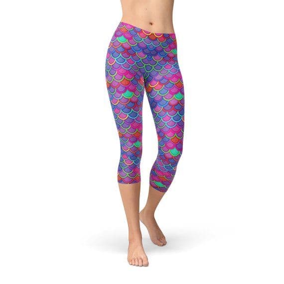 image-Womens Purple Pink Mermaid Capri Leggings