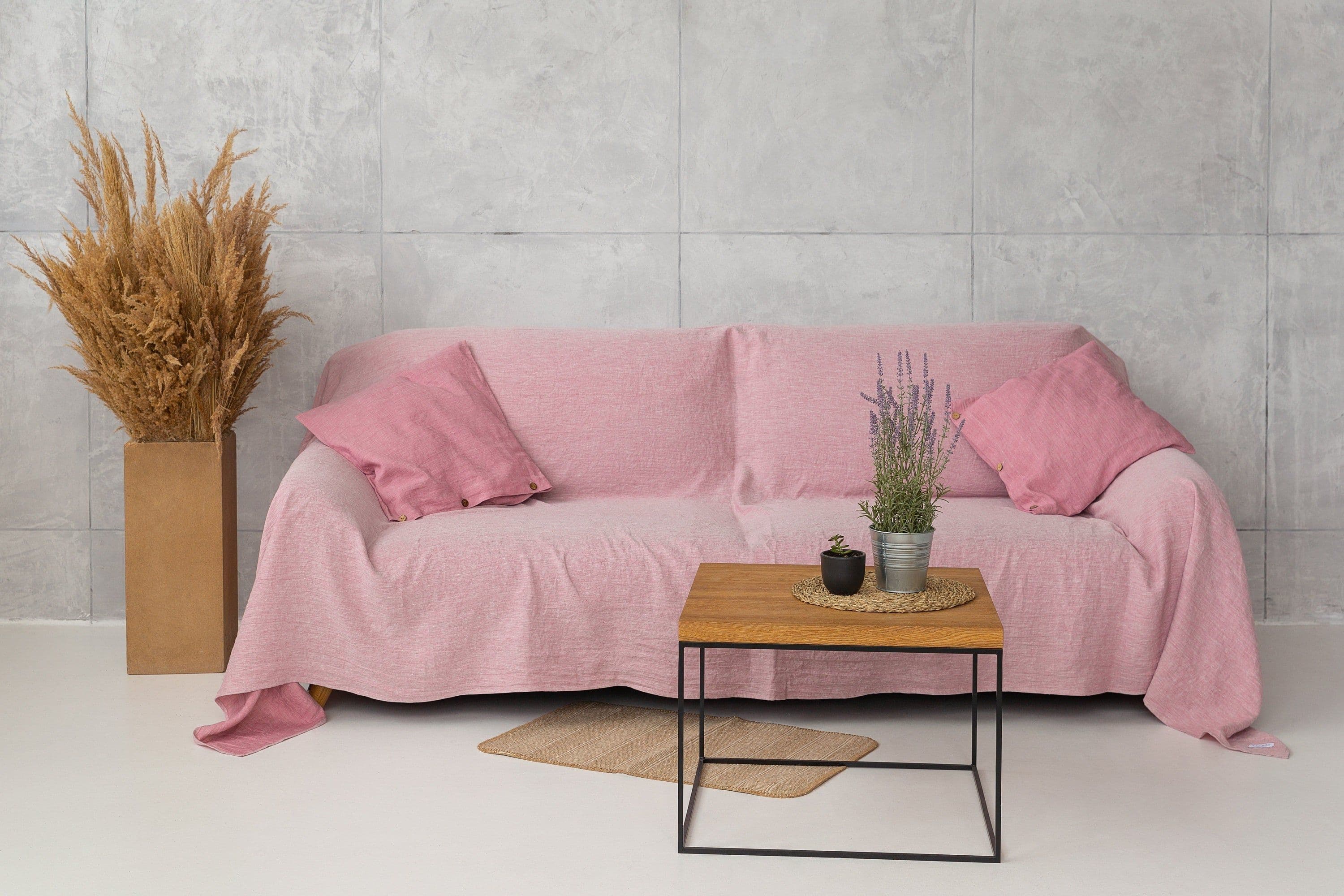 image-Woodrose linen couch cover