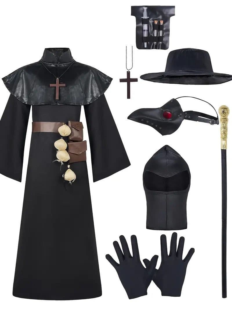 image-Plague Doctor Black Adult Costume Robe Set