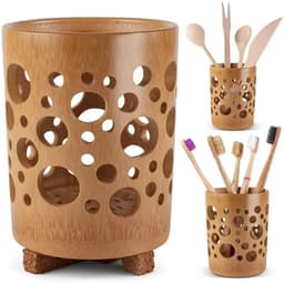 image-Bamboo toothbrush holder bamboo toothbrush accessories toothbrush pen makeup brush organizer biodegradable (Circular )