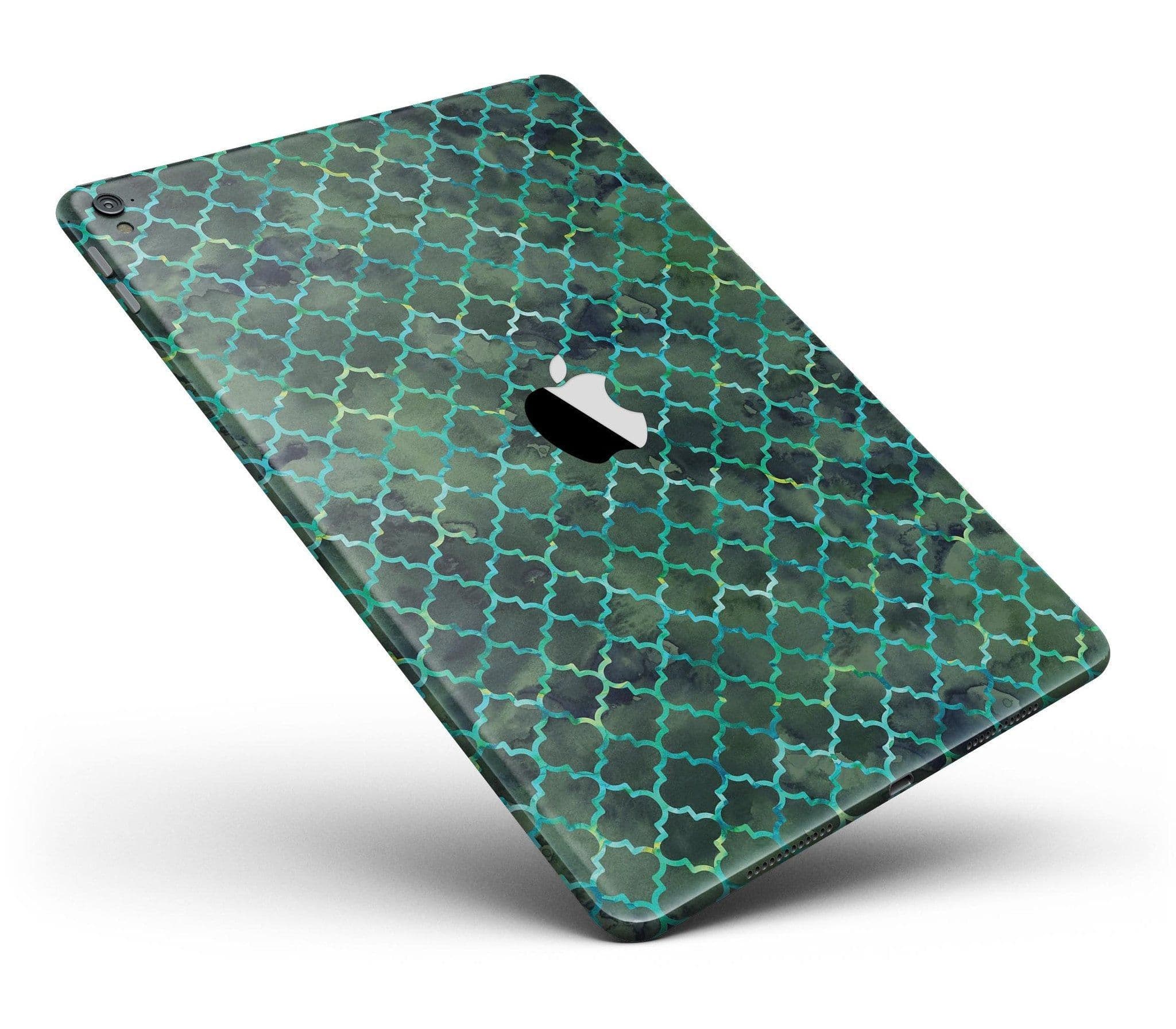image-Dark Green Watercolor Quatrefoil Full Body Skin for the iPad Pro